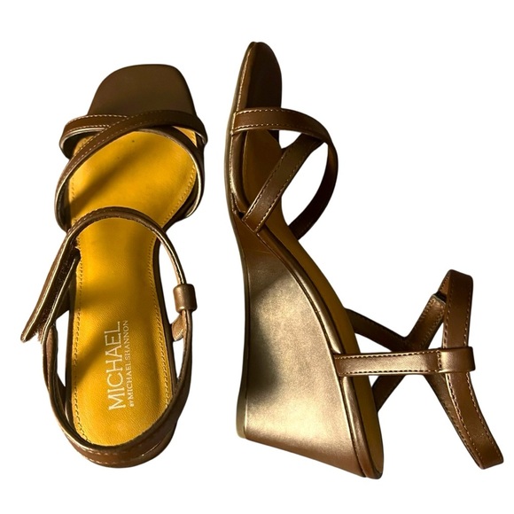 Michael Shannon Brown Wedge Sandals with Slingback Strap women’s SZ 8 - Picture 1 of 7
